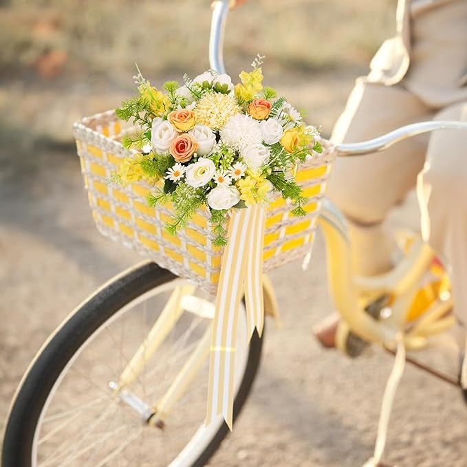 8Pcs Fake Flower Bouquet Artificial Silk Flowers White Yellow Rose Faux Floral - Image 5