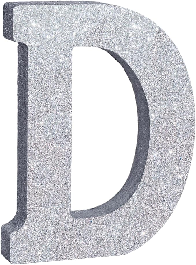 TONIFUL 8 Inch Silver Glitter Letter D Table Centerpiece A-Z Silver Birthday by TONIFUL