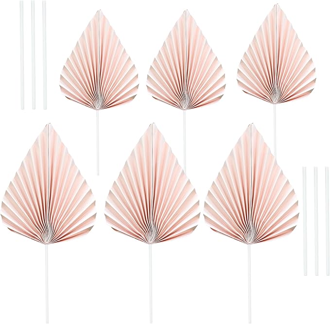 Ephlyn 6Pcs Paper Palm Fan Cake Topper Palm Spear Leaves Fan Cake Pick DIY - Image 3
