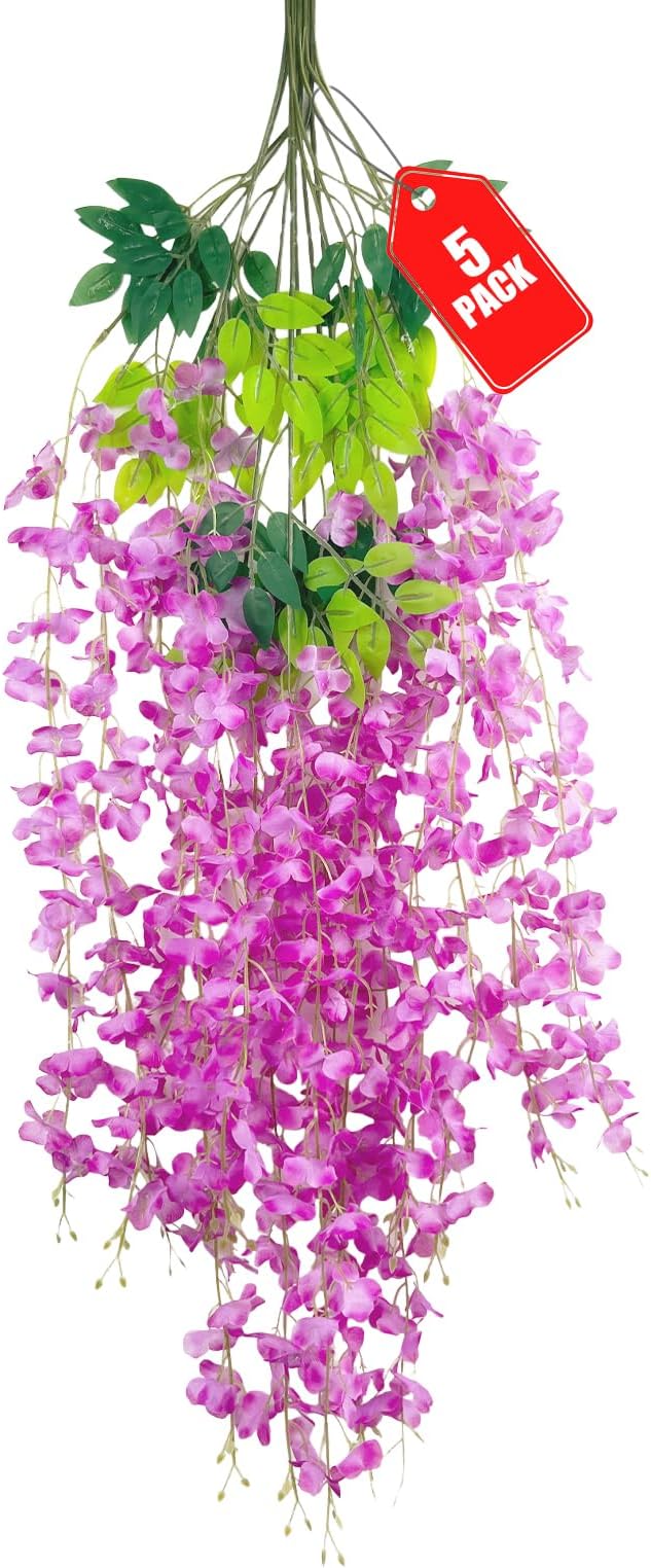 5 Pack Purple Red Wisteria Hanging Flowers, 3.44 Ft Fake Hanging Flowers by ZEBMOON