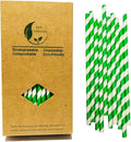 Environment Green White Paper Straws Bulk 100, Disposable Green Striped by BOFAEcoTableware