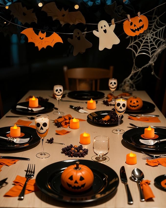 Amagic 24 Pack Halloween Orange LED Tea Lights, Flameless Votive Candles - Image 7