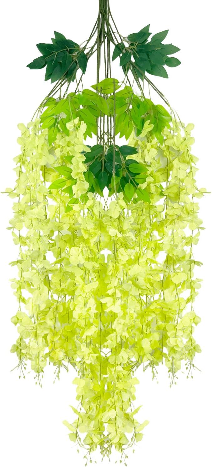 5 Pack Green Wisteria Hanging Flowers Garland, 3.77 Feet Artificial Flower Vines by Luerbi
