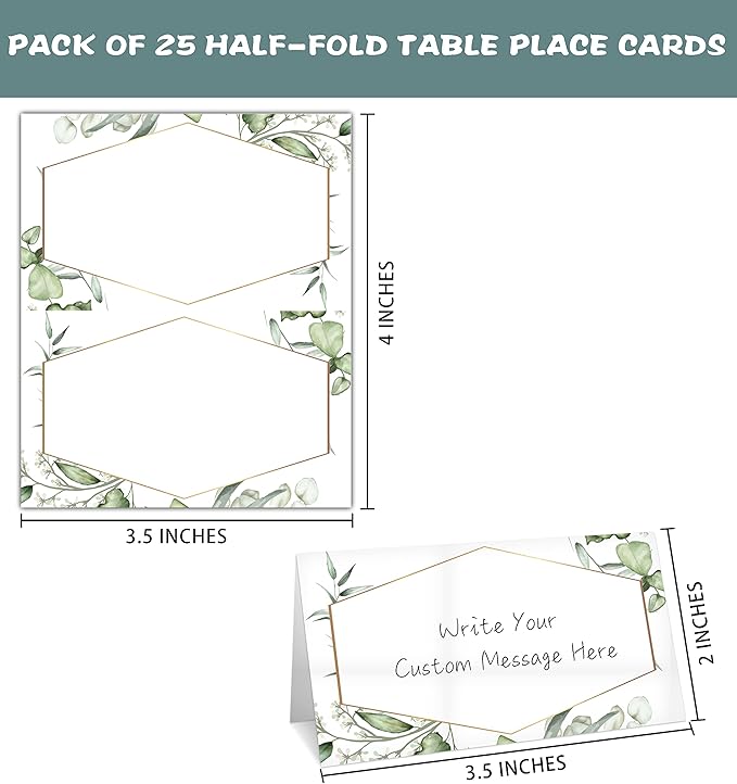Gold Foil Greenery Table Place Card, Editable Name Cards - Image 2