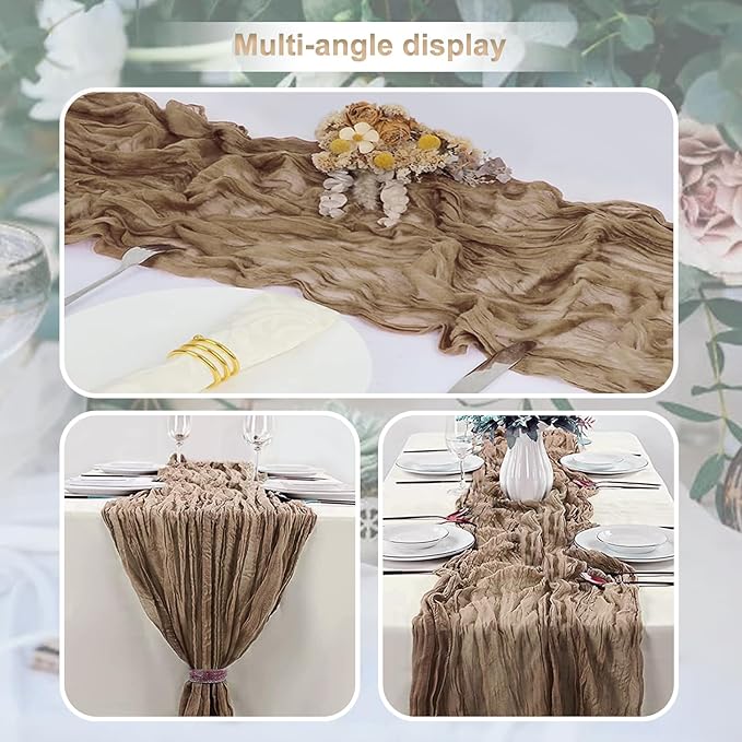 6 Pack Khaki Cheesecloth Table Runner 35x120 Inch 10Ft Rustic Gauze Cheese - Image 6