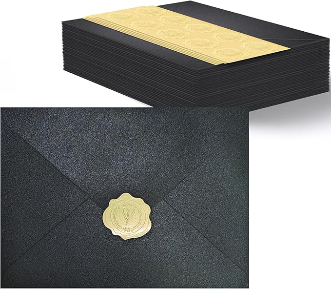 50 PCS Pearl Black A7 Envelopes by Rinrda