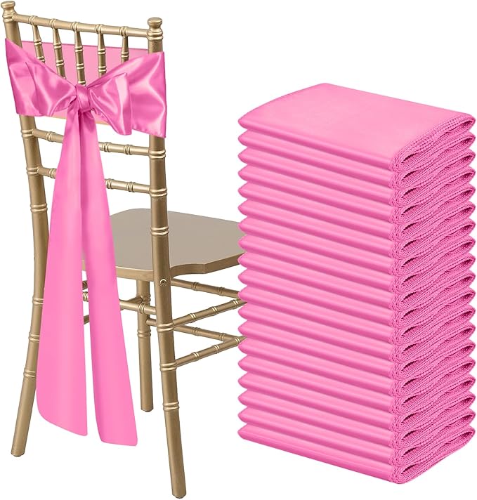 50 PCS Pink Satin Chair Sashes Bows Universal Chair Ribbon Ties Back Sash by LooksForwardtoSeeingYou