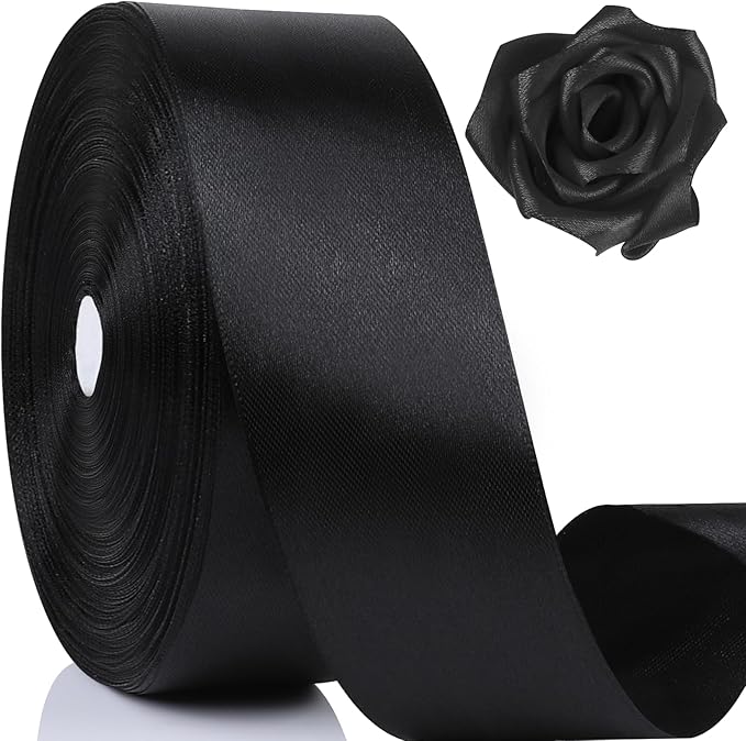 NESCCI 100 Yards Ribbon, 1-1/2 Inch Black Satin Ribbon, Single Face Satin by NESCCI