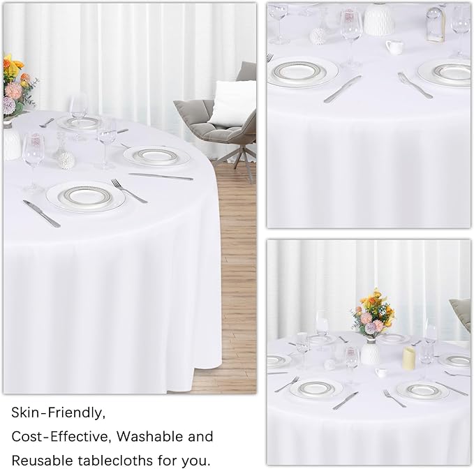 8 Pack White Round Tablecloth 120 Inch White Table Cloth Stain and Wrinkle - Image 5