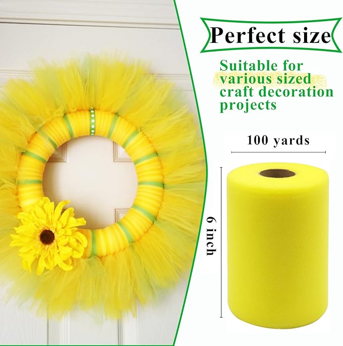 Yellow Tulle Fabric Rolls 6 Inch by 100 Yards Fabric Spool Tulle Ribbon - Image 2