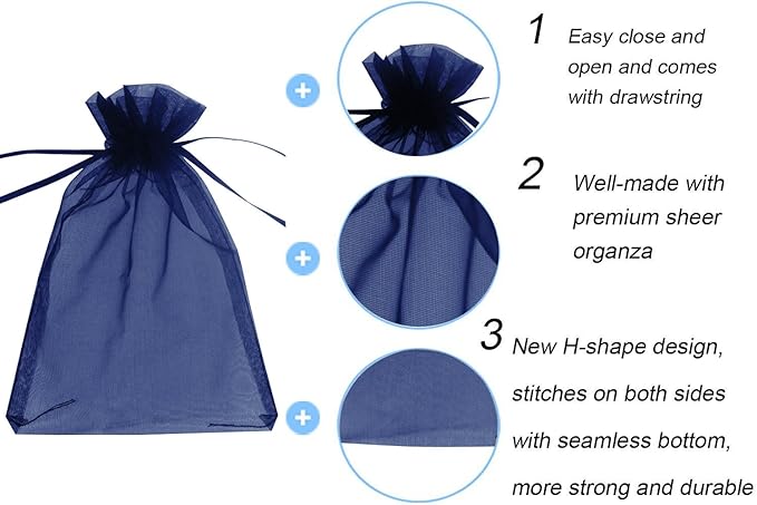 Wudygirl 100PCS Organza Bags 5X7 inch Navy Blue - Image 2