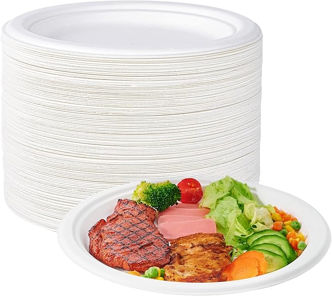 ECOLipak 100% Compostable 10 Inch Heavy Duty Paper Plates, 150 Pack Disposable by ECOLipak