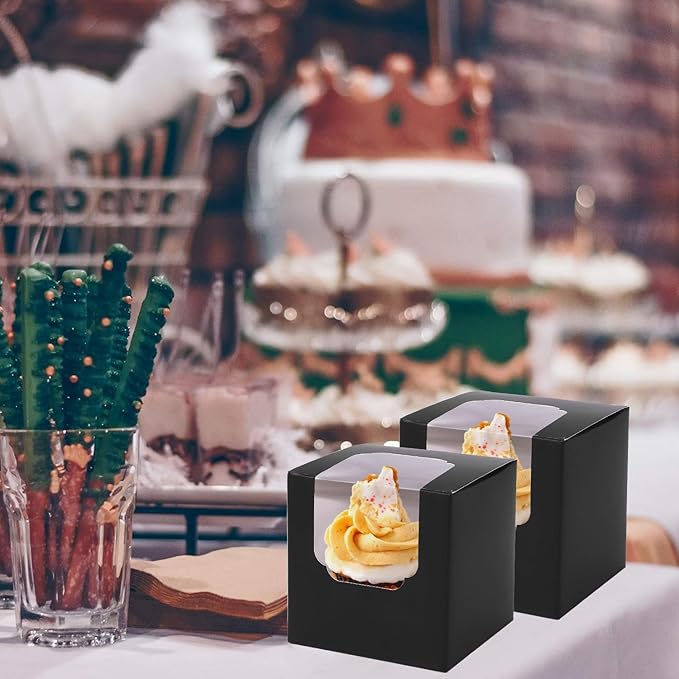 JCD 120 Boxes+120 Inserts Black Cupcake Boxes Individual Cupcake Container 3.5" - Image 7