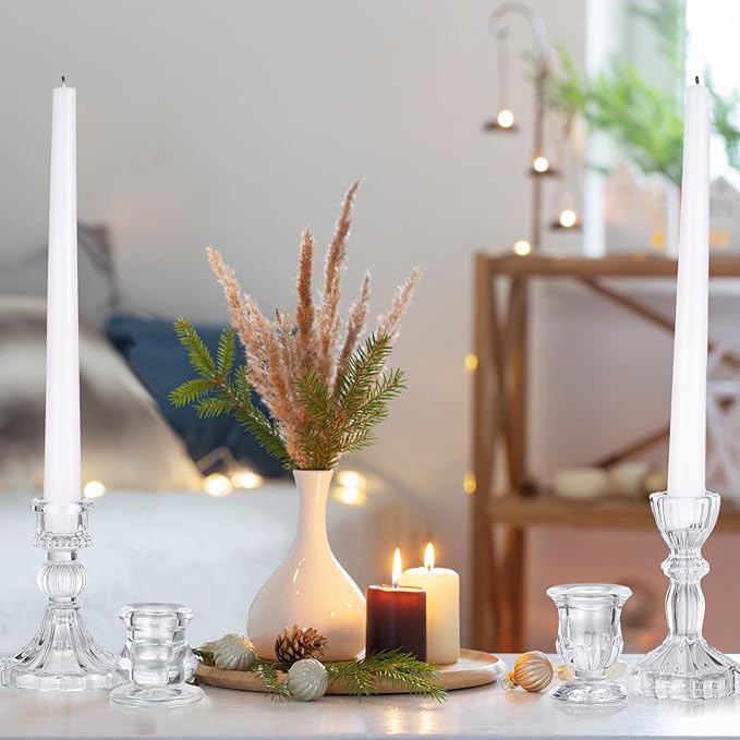 Mumufy 6 Pcs Glass Crystal Taper Candle Holders Clear Glass Candlestick Holder - Image 6