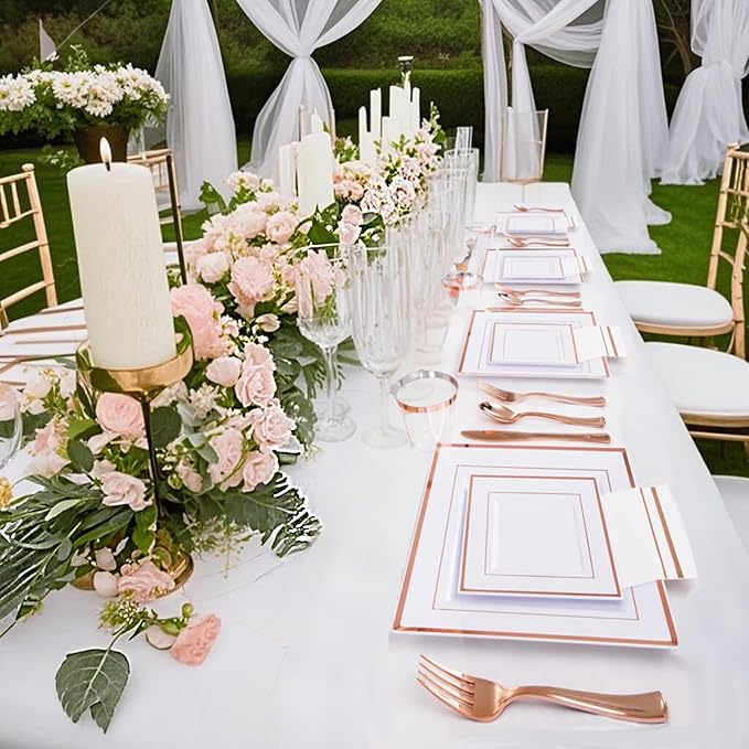 Festiva 350Pcs Rose Gold Plates and Napkins Party Supplies-Square White and - Image 7