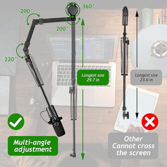 Mic Boom Arm, Adjustable Height Overhead Microphone Stand - Image 5