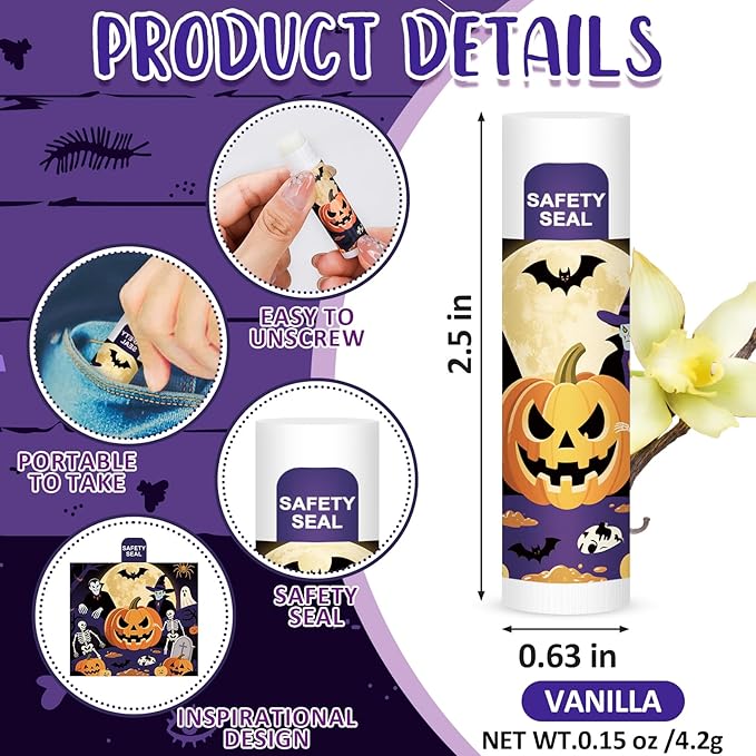 DMSKY 60 Pcs Halloween Lip Balm Bulk, Halloween Party Favors Bulk, Halloween - Image 2