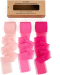 Hot Pink Pastel Pink Handmade Chiffon Ribbon, 1.5" x 21Yd Frayed Silk Ribbons by KEOSREE