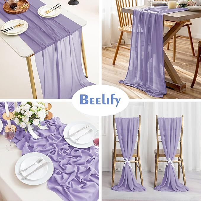2 Pack 10 Ft Chiffon Table Runner Light Purple Gauze Long Table Runners 27x120 - Image 3