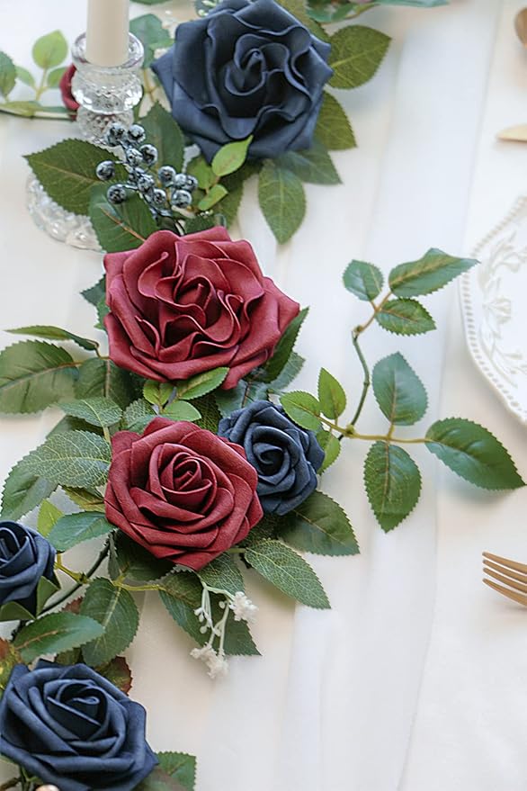 PONATIA 5FT Handcrafted Artificial Rose Flower Garland, Burgundy Flower Garland - Image 3