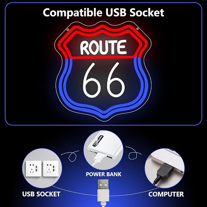 Route 66 Neon Sign, Route 66 Light up Sign Led Neon Light Signs - Image 5