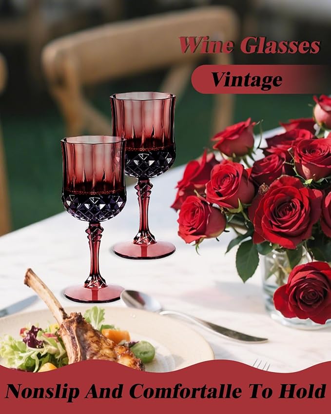 Ciaell 24PCS Burgundy Plastic Wine Glasses - 7 Oz Plastic Goblets - Image 3