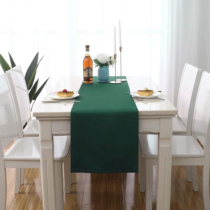 DUALIFE Dark Green Table Runner 14x72 Inch Thick Polyester Decorative Cloth by DUALIFE