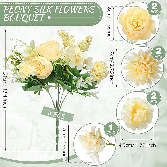 Zeyune 8 Pcs Wedding Silk Flowers Fake Silk Flowers Faux Bouquet Hydrangea - Image 2