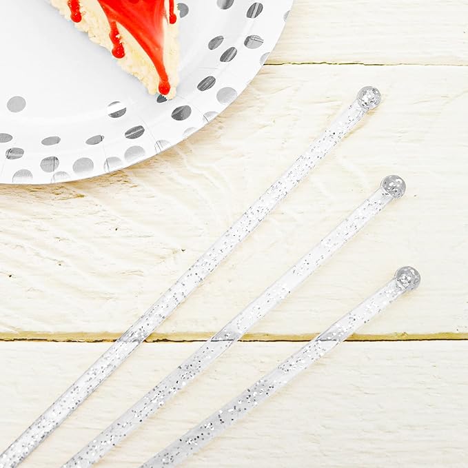 50-PCS Silver Glitter Plastic Swizzle Sticks, Crystal Cake Pops, Cocktail - Image 3