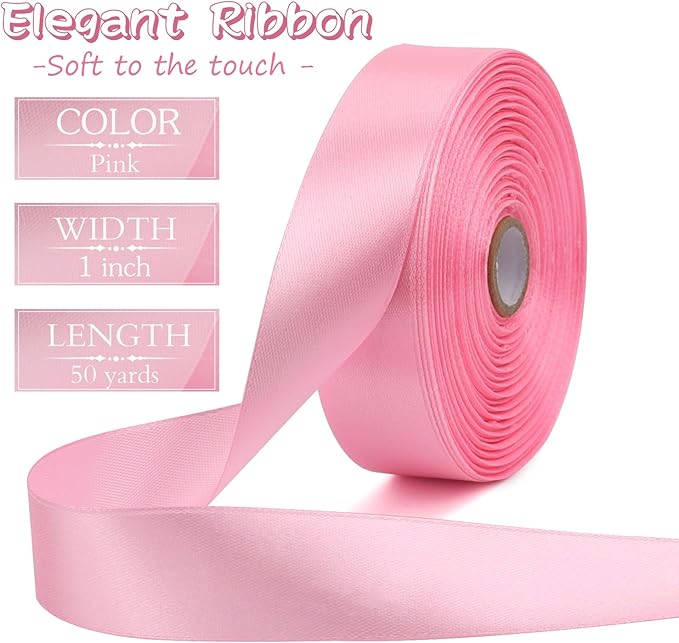 Pink Solid Satin Ribbon 1 Inch 50 Yards Solid Polyester Fabric Ribbon - Image 2