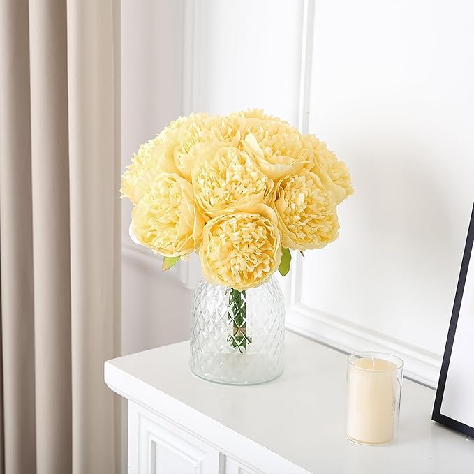 U'Artlines 10 Heads Artificial Peony Silk Flower Leaf Home Office Wedding Party - Image 8