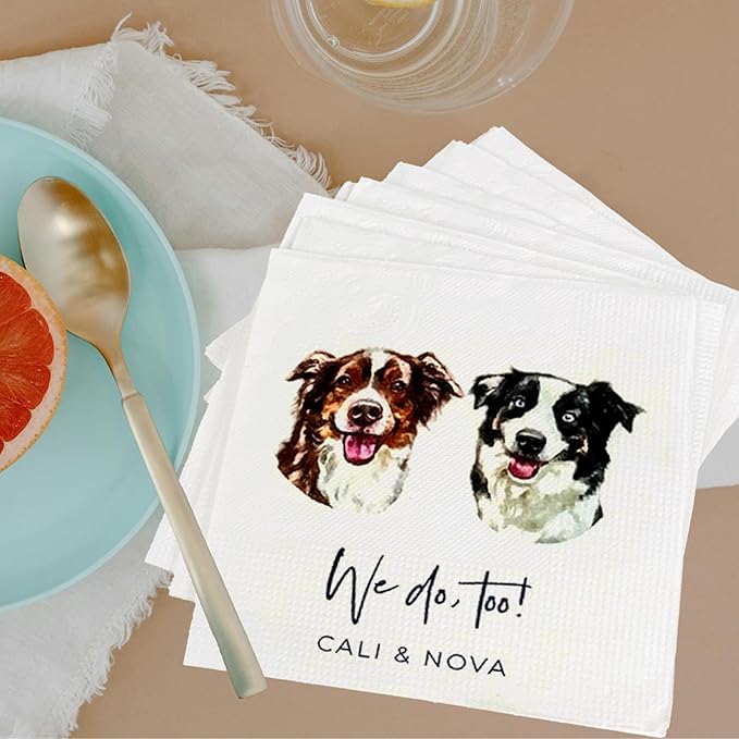 Luxury Personalized Dog Wedding Napkins, Personalized Photo Napkins - Image 2