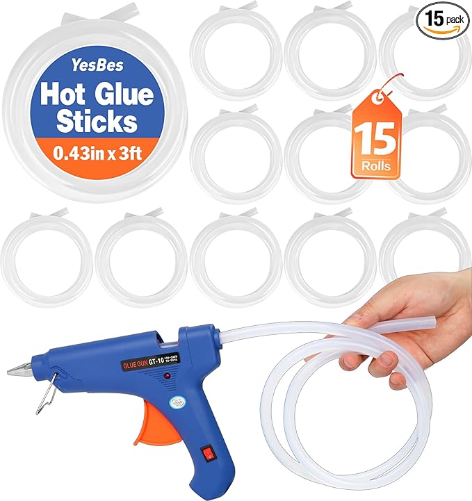 15 Rolls Hot Glue Sticks, Each Full Size 3 FT Long x 0.43" Diameter Glue Sticks by YesBes