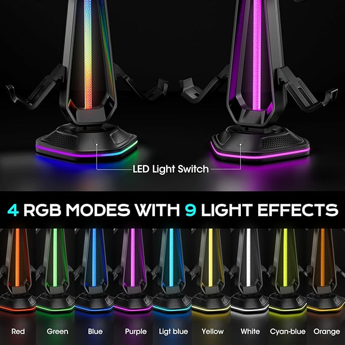 Saitake RGB Headset Stand with 9 Light Modes, Controller Holder - Image 5