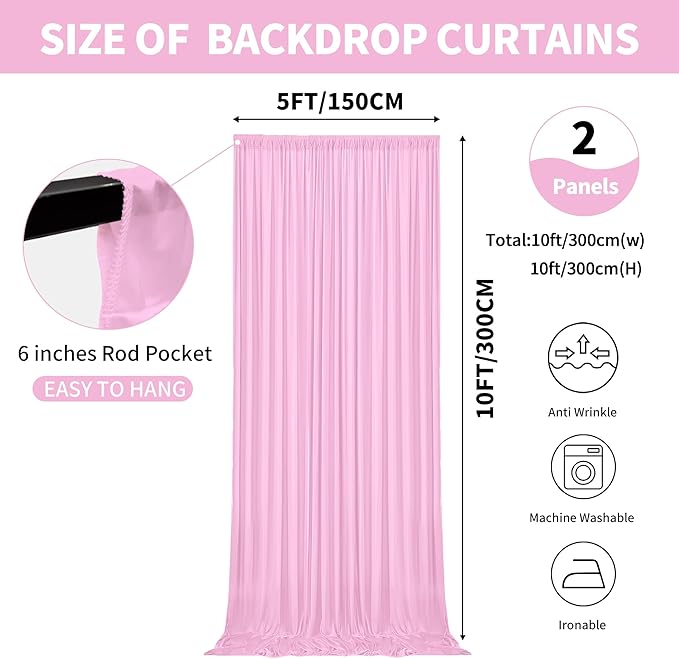 10x10ft Backdrop Curtains for Parties, 2 Panels 5x10ft Photography Backdrop - Image 2