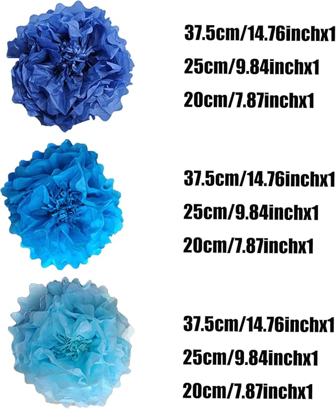 Blue Paper Flower Pom Poms Wall Decorations - Image 2