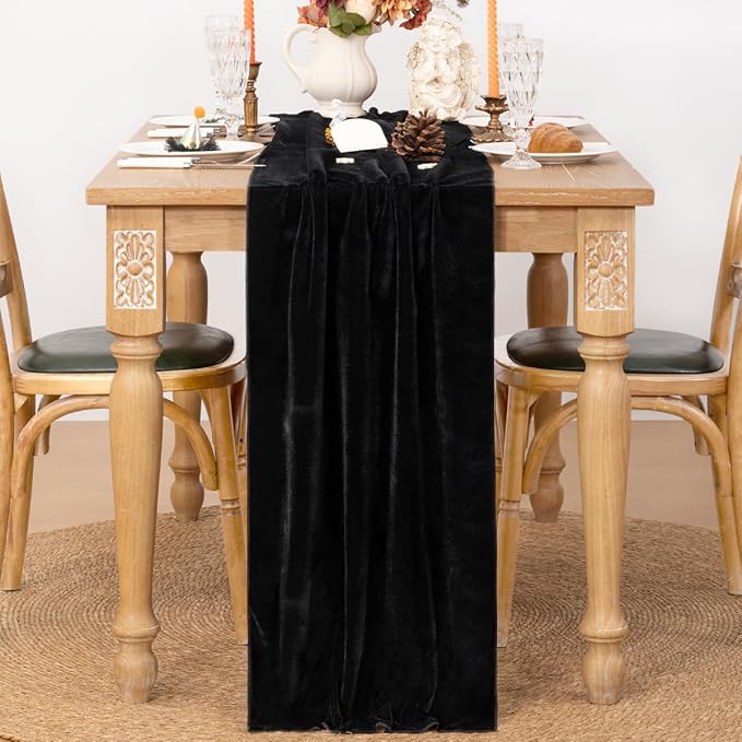 MLMC 2 Pack Black Velvet Table Runner 10ft Glossy Luxury Velvet Fall Table - Image 3