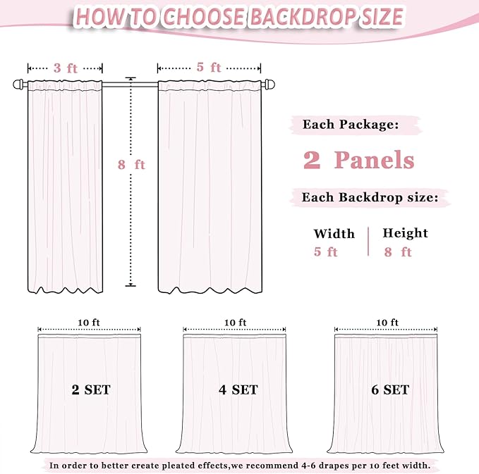DUOBAO Ivory Chiffon Curtains Baby Shower Background 2 Panels - Image 3