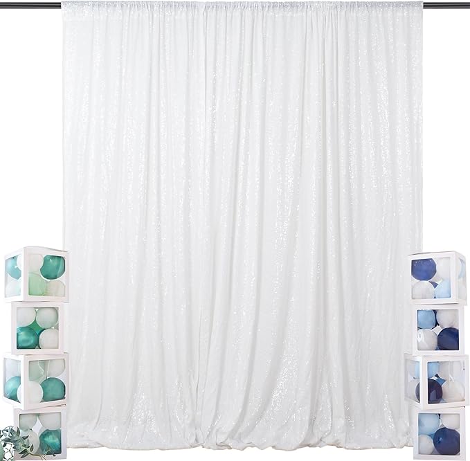 ShinyBeauty 20ftx10ft-White-Sequins Fabric Backdrop Curtain Sequin Photo Booth by ShinyBeauty