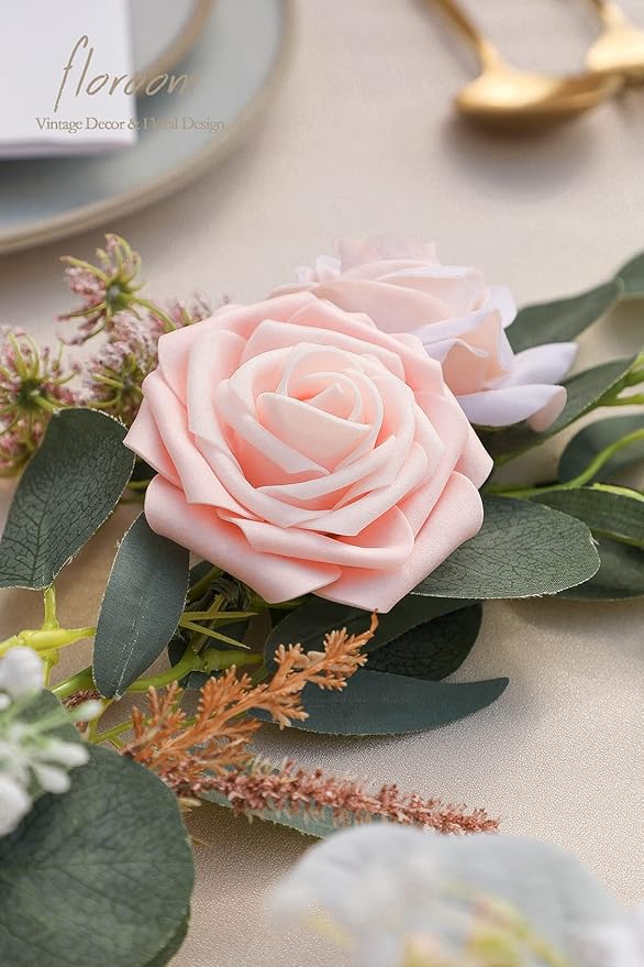 Floroom Artificial Flowers 25pcs Real Looking Blush Shades Foam Fake Roses - Image 5