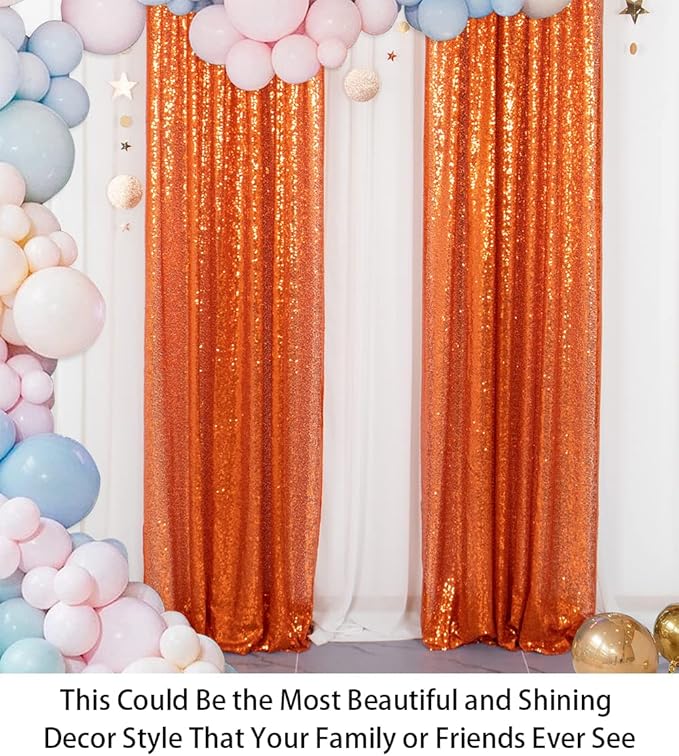 ShinyBeauty Orange Sequin Backdrop Curtains 2 Panels 2FTx8FT Orange Sparkly - Image 3