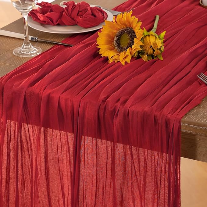 Red Cheesecloth Table Runner 6 Pack Fall Table Runners Boho Gauze 120 Inches - Image 6