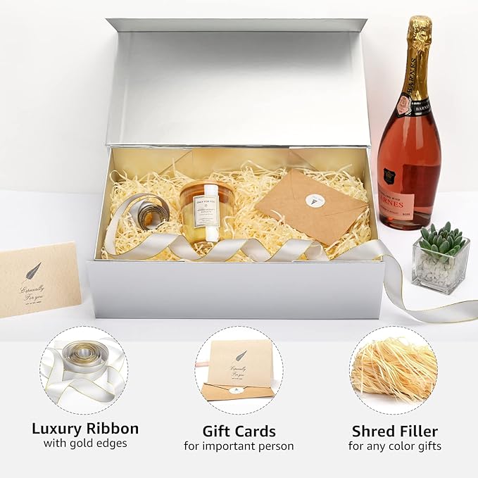 LIFELUM Gift Boxes with Lids, 1 Pack 13.85 x 8.35 x 4.45 inch Silver Gift Boxes - Image 6