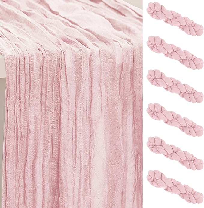 6 Pack Dusty Pink Cheesecloth Table Runner 35x120 Inch 10Ft Rustic Gauze Cheese by SuBleer