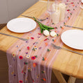 Pink Floral Table Runner 10 FT, Embroidery Daisy Table Runners Seasonal Sheer by Hugestar
