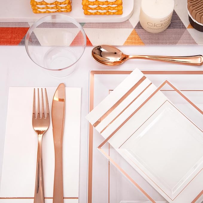 Festiva 350Pcs Rose Gold Plastic Plates - Image 5