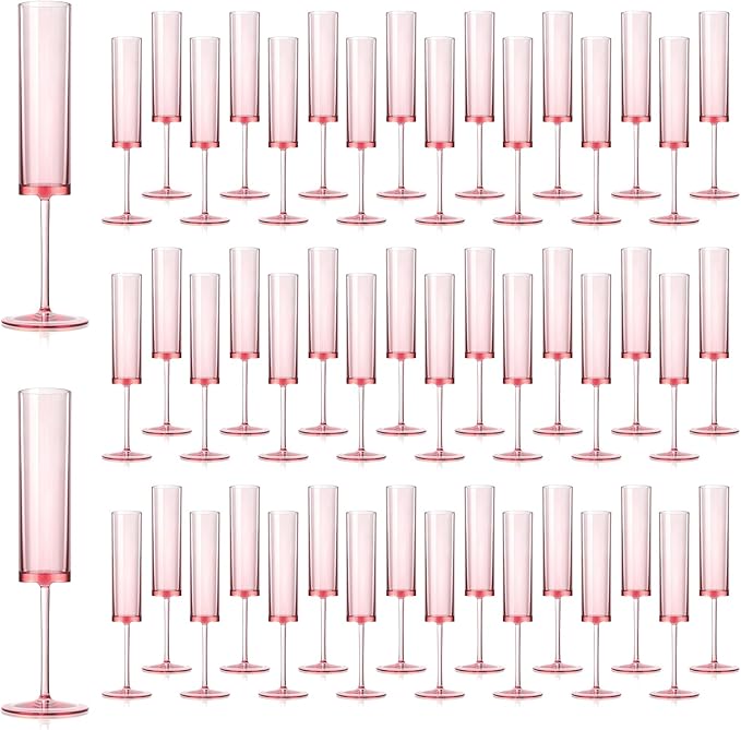 50 PCS Pink Champagne Flutes Plastic 5.4 OZ Clear Acrylic Champagne Flutes by SHIQIKEJIPTY