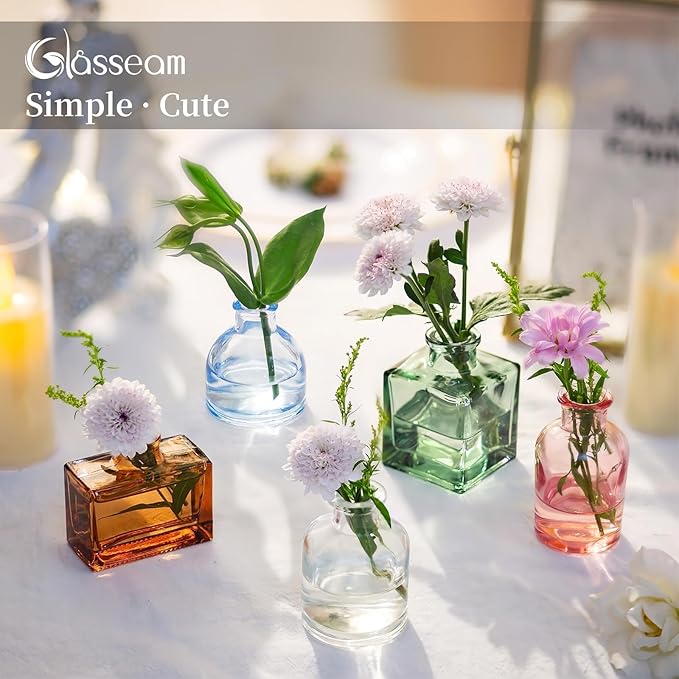 Glasseam Mini Bud Vases for Centerpieces: Colored Small Flower Vase Set of 20 - Image 6