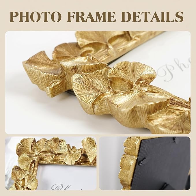 Cuspin Gold Picture Frame 4x6 Vintage Gold Frames, Ornate Leaf Textured - Image 8