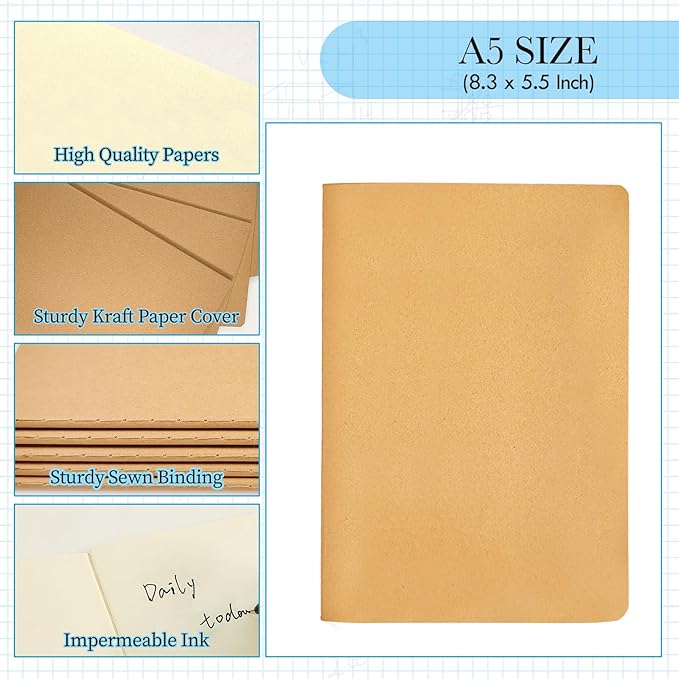 100 Pack Notebooks Bulk, Journaling Kraft Notebooks 5.5 x 8.3 A5 Softcover - Image 3